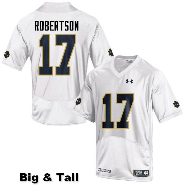 Men's NCAA Notre Dame Fighting Irish #17 Isaiah Robertson Stitched College Under Armour Authentic White Big & Tall Football Jersey QH10I58QS